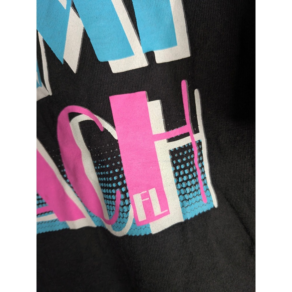 Vintage 90s Y2K Miami Beach Graphic T-Shirt Black 2XL Souvenir 100% Cotton - Picture 2 of 12